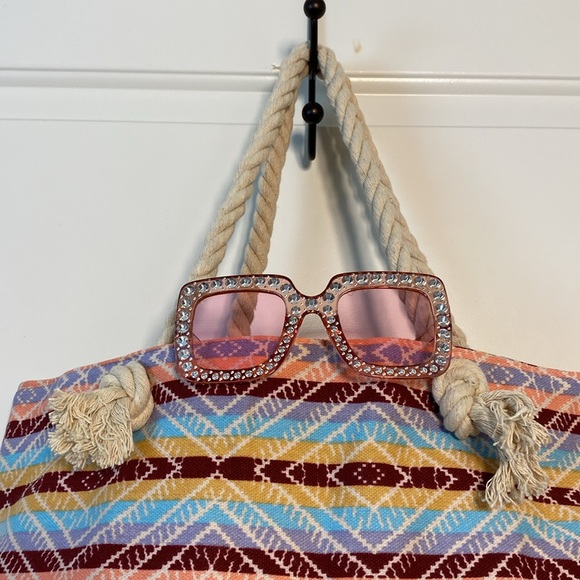 CODE LOVE Rope Handle Beach Tote Large Ikiet Multi Blue Canvas Bag - Picture 8 of 8